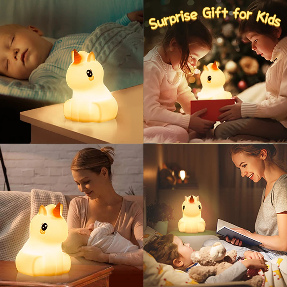 Ночсветильник в виде единорога для детей силиконовая лампа совы с сенсорным