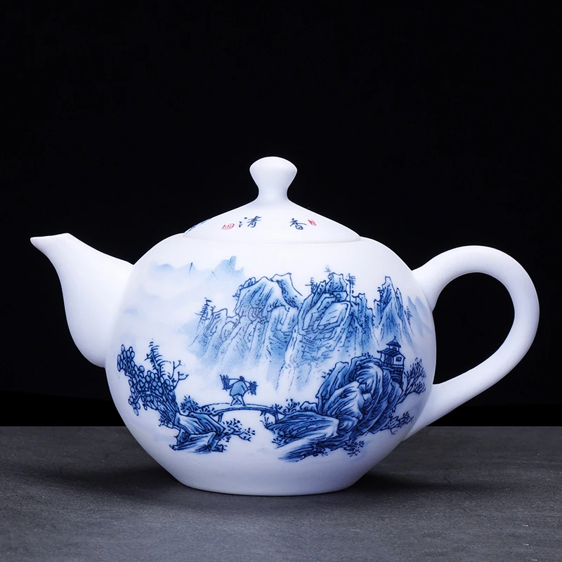 

Hand-painted Teapot Blue and White Porcelain Pot 200ml Chinese Kung Fu Teapots Ceramic Kettle Teaware Flower Tea Kettles Crafts