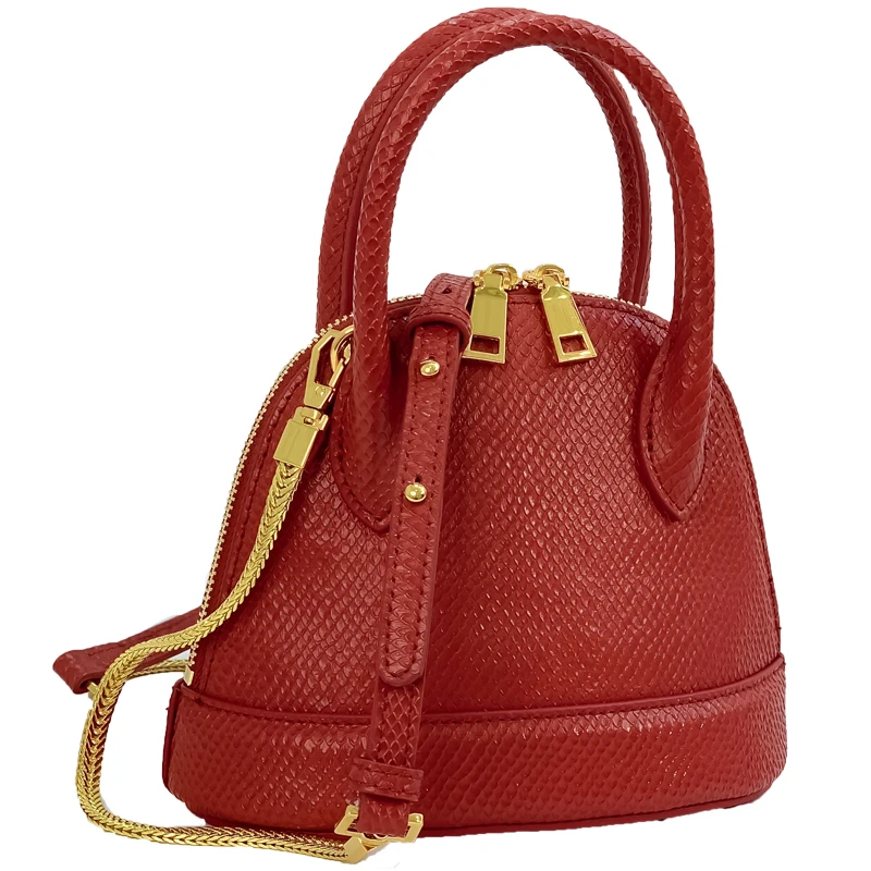 

Lady Vintage Shell Genuine Leather Water Ripple Fishbone Chain Handbag Women Messenger Serpentine Red Bags Solid Party Tote