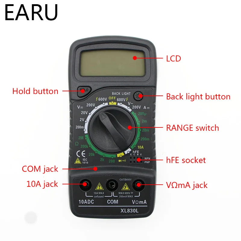 Portable Digital Multimeter Backlight AC/DC Ammeter Voltmeter Ohm Tester Meter XL830L Handheld LCD Multimetro Voltage Current |