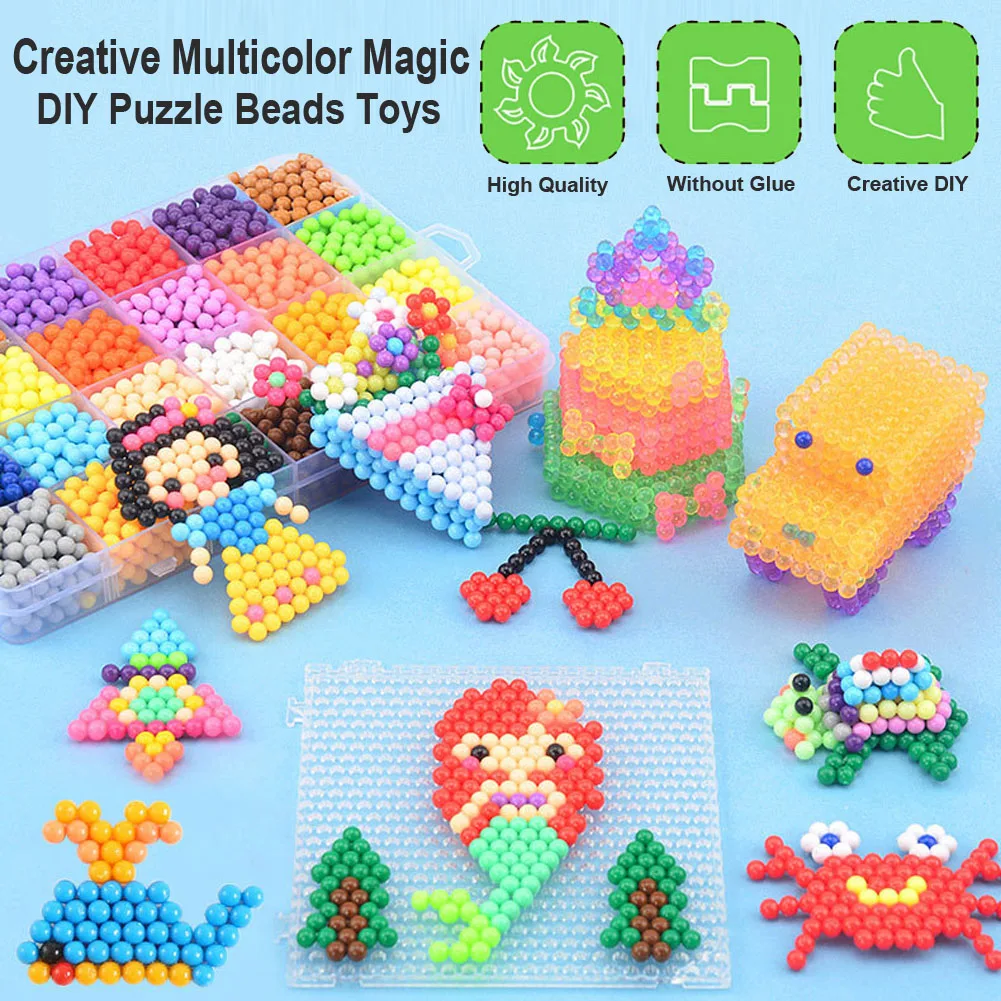 

3000PCS Creative Multicolor Magic DIY Puzzle Beads Toys Water Spray Sticky Bead Set Handmade Educational Toys Gifts For Children