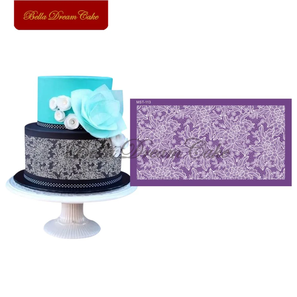 Peony Flower Lace Design Mesh Stencils Wedding Cake Stencil Fondant Cake Mold Cake Border Mould Cake Decorating Tool Bakeware