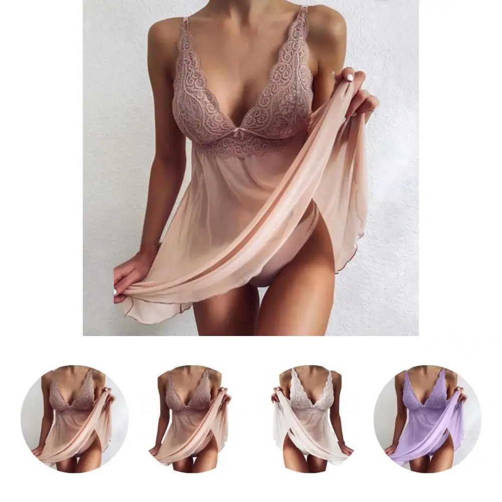 

Sexy Underpants Perspective Mesh Stitching Female Women Panties Pajama Dress Set Pajamas Pajama Dress 2Pcs