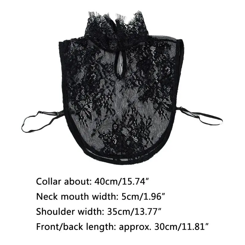 

Ladies Sheer Floral Lace High Neck Fake Collar Ruffles Half-Shirt Top Sweater Decorative