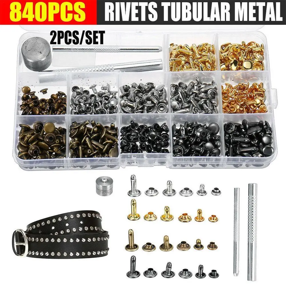 

840 Sets Double Cap Rivets 3 Sizes 4 Colors Double Craft Cap DIY With Handmade Studs Decoration Tool Setting Kit Tire T8C6