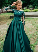 elegant dark green long prom dress full sleeve a line special occasion dresses floor length tops lace applique vestidos de festa