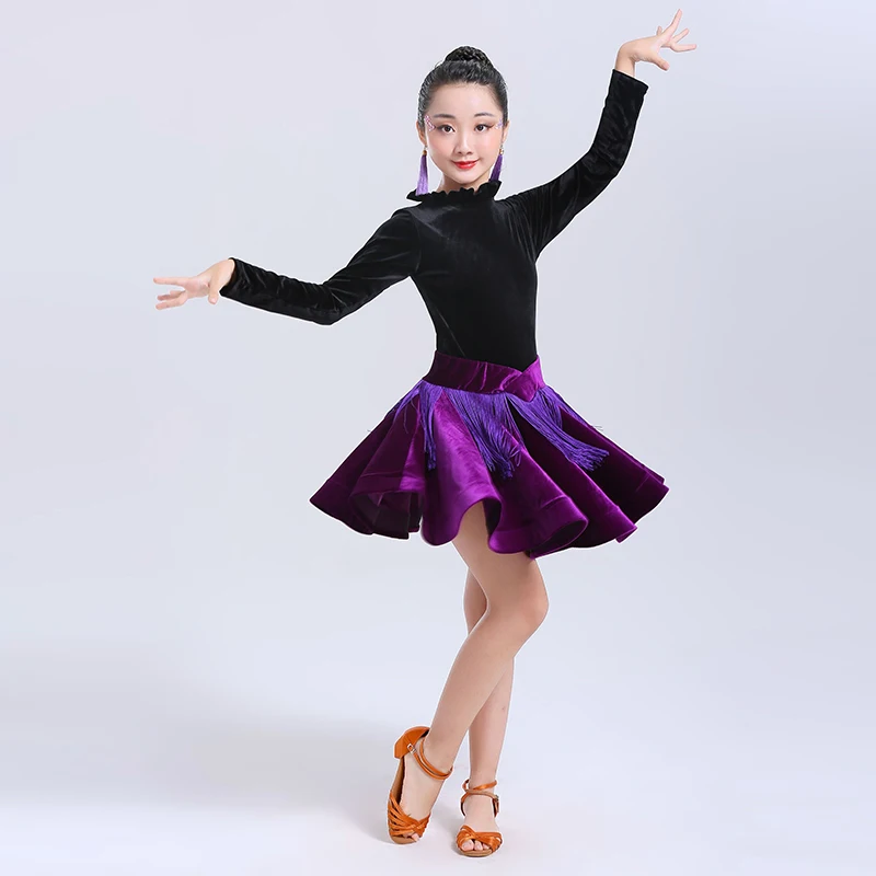 Новый костюм для латинских танцев детей платье с кисточками костюмы выступлений