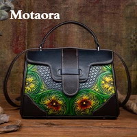 motaora 2022 womens leather handbag ladies vintage crossbody shoulder bag retro floral moblie phone bags female large capacity