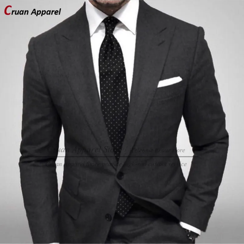 

(One Blazer) Brand Classic Dark Grey Blazers Men Slim Fit Peak Lapel Groom Wedding Prom Suit Jacket Tailor-made Best Man Tuxedos