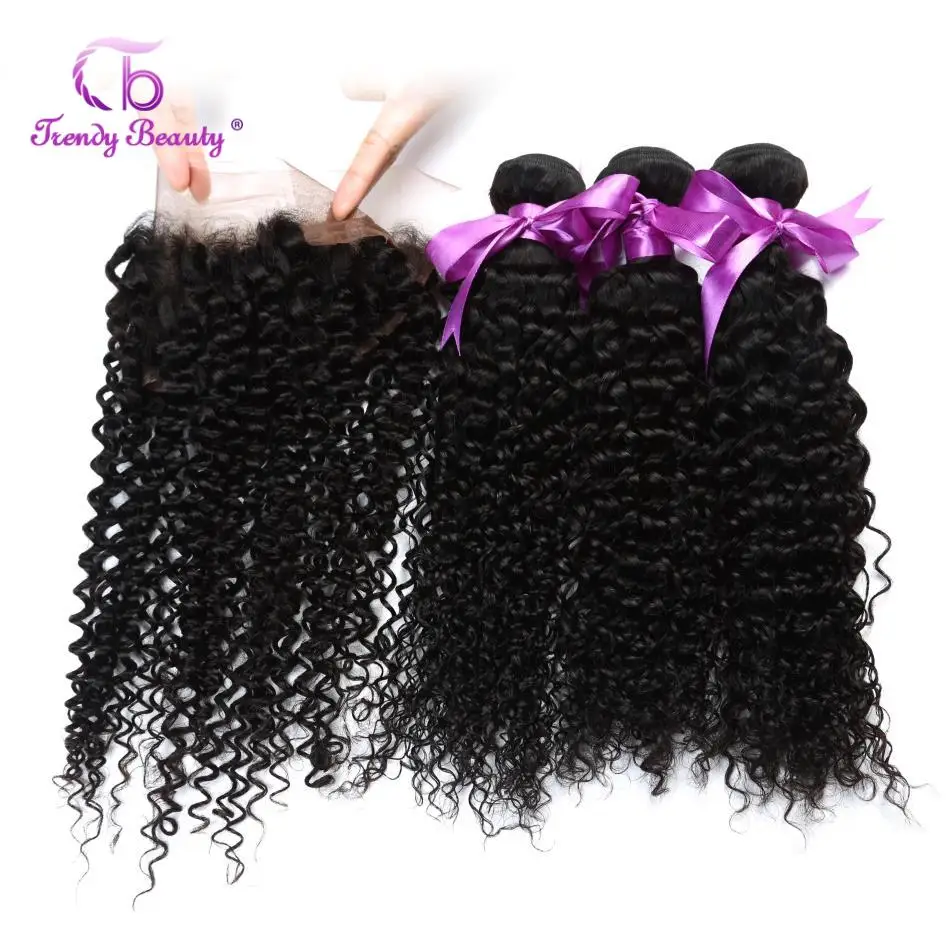 Peruvian Hair Weave 3/4 Bundles With Frontal Peruvian Kinky Curly Human Hair Non-Remy 13x4 Lace Frontal Closure With Bundles