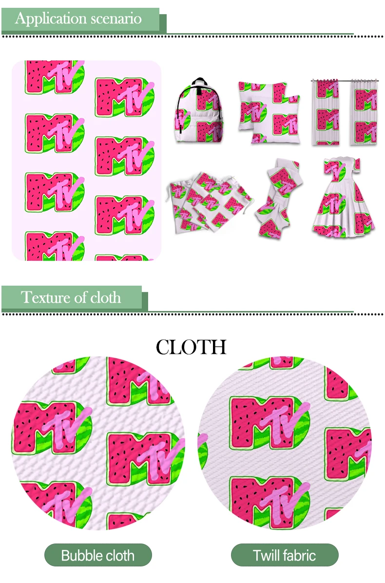 

Polyester Cotton Printed MTV Fabric for Kids Clothes Hometextile Curtain Cushion Cover DIY 50*145CM