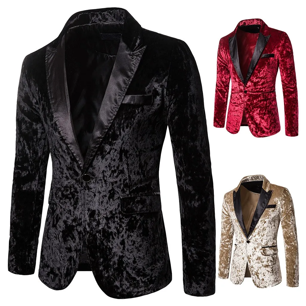 Men's Korean Velvet Blazer Winter Autunm New Fashion Charm Men Casual Fit Slim Suit One Button Business Coat Jacket Solid Blouse