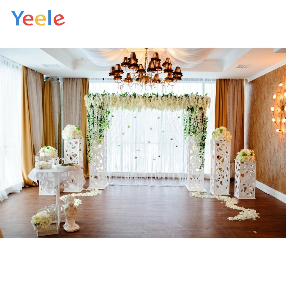 

Yeele Interior Wedding Ceremony Photo Backdrops Flowers Wreath Bride Portrait Customized Photo Backgrounds For Photo Studio