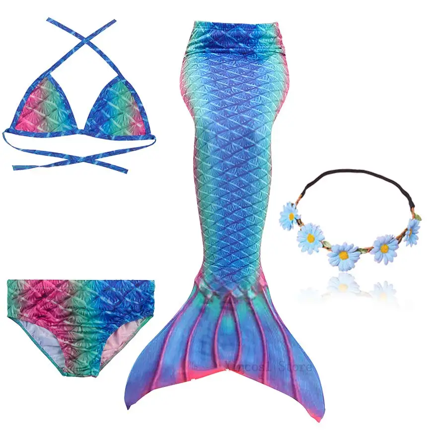NEW The Little Mermaid Tail with Garland Ariel Mermaid Swimsuit for Kids swimmable Bathing Suit Costume Cosplay