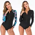 Новый Цельный купальник с принтом Rashguard, купальник с длинным рукавом, женская одежда для плавания, купальный костюм для серфинга, купальный костюм