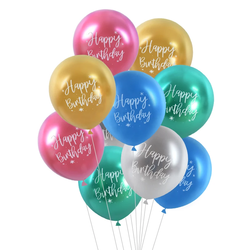 

10pcs 12inch Happy Birthday Printed Metallic Latex Balloon Helium Air Balloons Decoration for Birthday Party Home Supplies