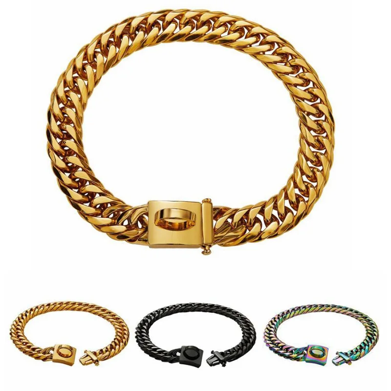 Ошейник для собак Pitbull тренировочный ошейник из кубинской цепи 18 К золота с