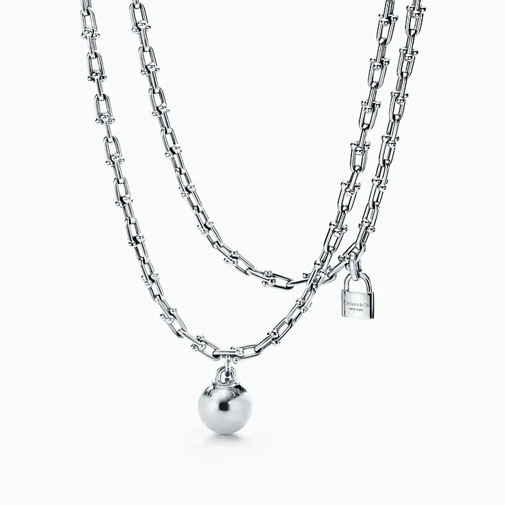 

Tiffany round ball lock necklace for women silver 925 sterling U-shaped chains classic Original 1:1 fashion high-quality jewelry