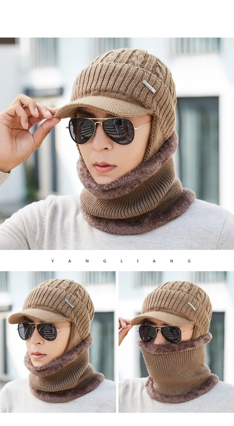 Зимняя шапка, шарф, Skullies Beanies для мужчин, вязаная шапка, женская маска, толстая Балаклава, ушанка, шерстяной берет, мужская шапка, шапка