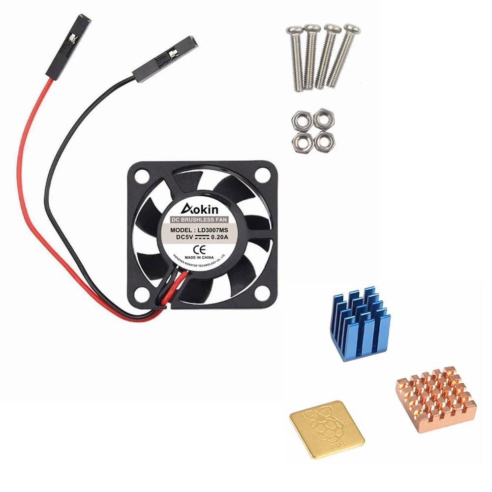 

5V/3.3V Cooling Fan With Screws + Heat Sink 1 Aluminum With 2 Copper For Raspberry Pi 4 / Pi 3 Model B RPI B+