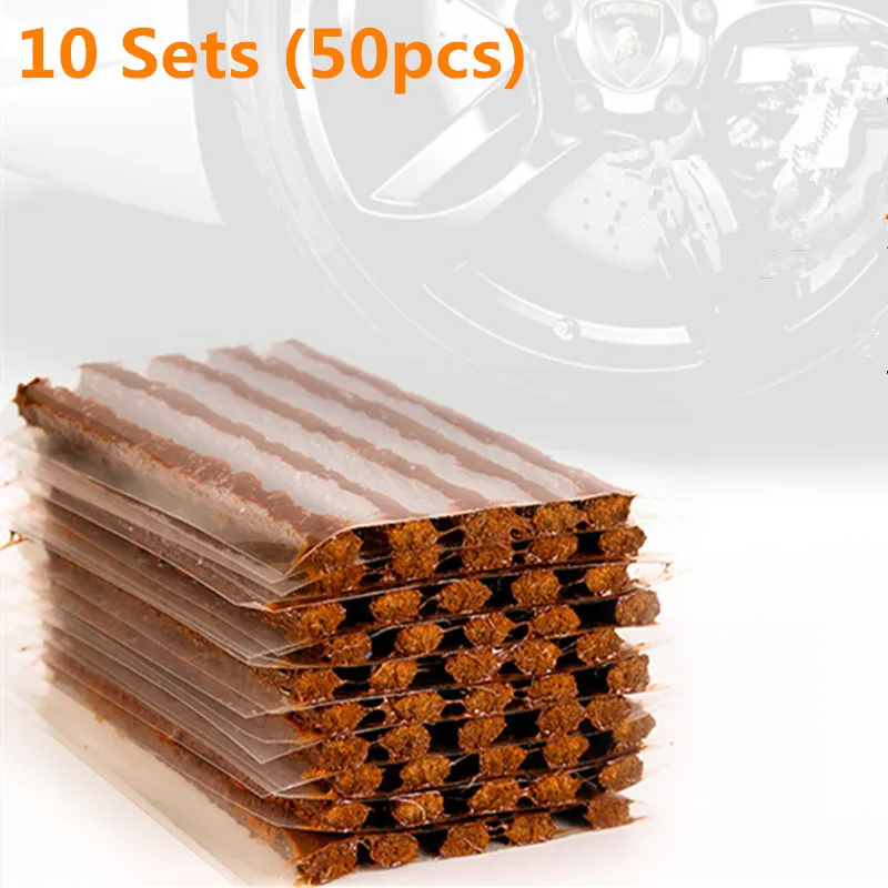 

50Pcs/10Sets Car Fast Rubber Tire Repair Strip Auto Motorcycle Tubeless Tire Wheels Puncture Tape Repair Kit Rubber Strip
