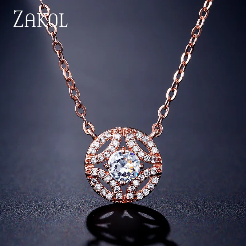 ZAKOL новые модные круглые кубические циркониевые подвески ожерелья с белым цветом