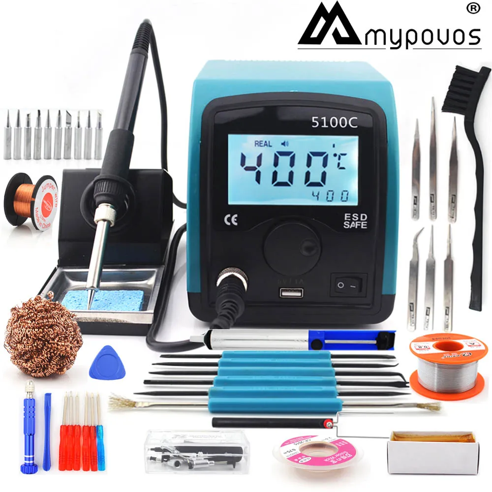 5100C-E-SET 5100C 75 Вт ЖК-дисплей смарт без примесей свинца и постоянная температура цифровой Сварка паяльник паяльная станция с интерфейсом USB 220V 110V - Цвет: 5100C-E-SET