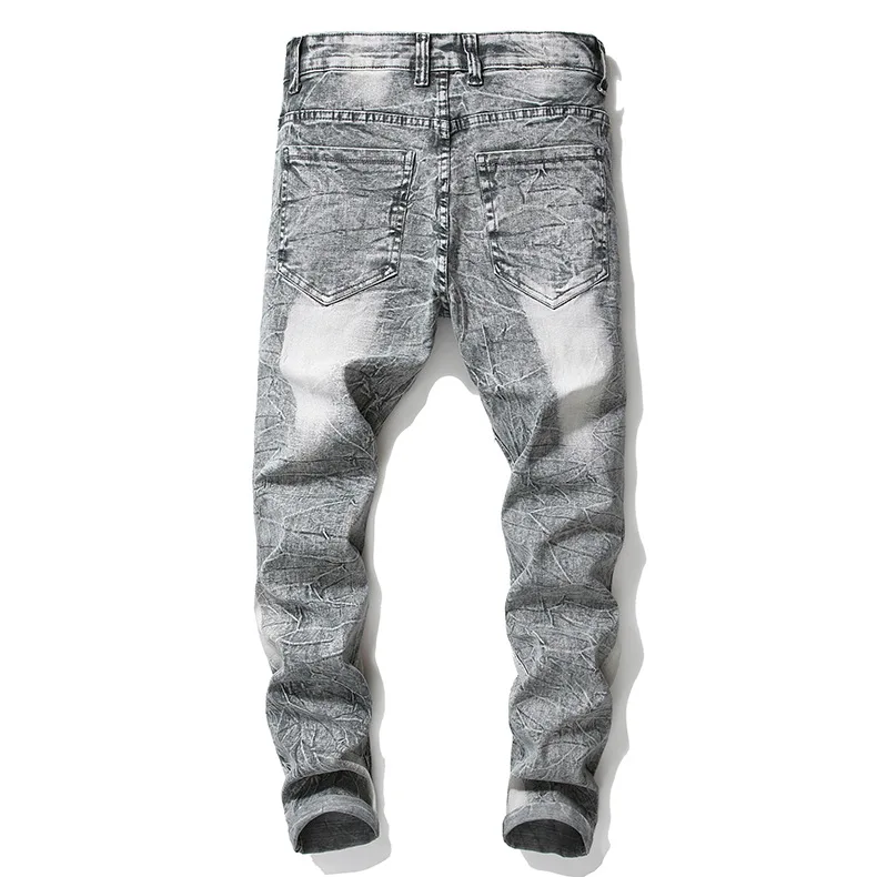 

2D hole jeans men large-size pants straight wash white men's trousers custom logo print on product and package from 1pc dropship