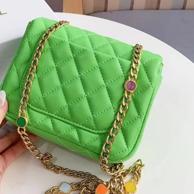 

Women's bag chain women's bag new small square bag lattice pattern leather lady's bag Single Shoulder Messenger Bag