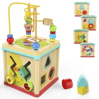 2 6 years old wooden colorful beads toy children baby education puzzle intellectual toy multifunction four sides treasure chest