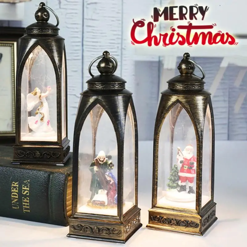

Christmas Lantern Elderly Snowman Lantern Dream Night Light Flame Decoration Candle Holder For Home Xmas Gift Happy New Year