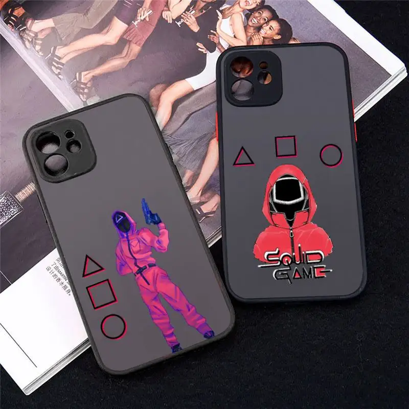 

Squid Game Pink Soldiers Phone Case Matte Transparent for iPhone 7 8 11 12 s mini pro X XS XR MAX Plus Clear mobile bag