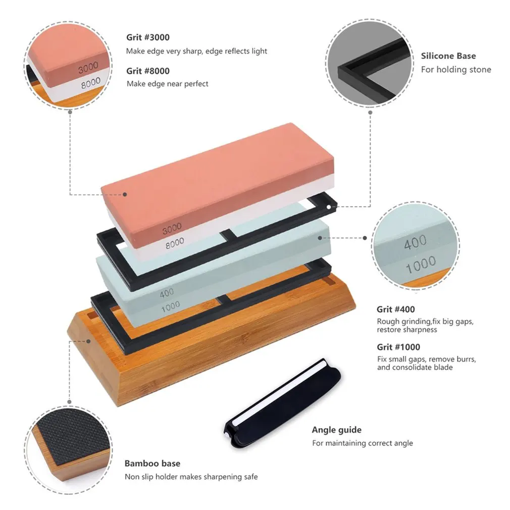 

400/100 3000/8000 Mesh + Knife Holder + Bamboo Bottom Frame + 2 Rubber Anti-slip Sharpener Kitchen Tools