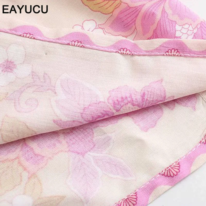 

EAYUCU Vintage Floral Print Spaghetti straps Midi Dress 2020 Summer Cotton Lace Up vestidos Sundress Free Shipping ED051