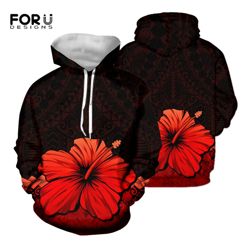 

FORUDESIGNS/женские толстовки с капюшоном, топы с длинными рукавами, полинезийские полосатые топы с цветочным принтом, свободная одежда для отды...