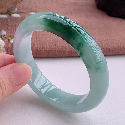 

Zheru Jewelry Natural Burmese Jade 54-64mm Light Blue Flower Bracelet Elegant Princess Jewelry Best Gift for Mom and Girlfriend