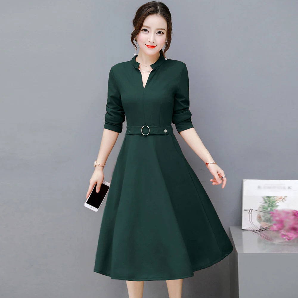 Черное офисное платье весна осень 2019 одежда для работы с длинным рукавом