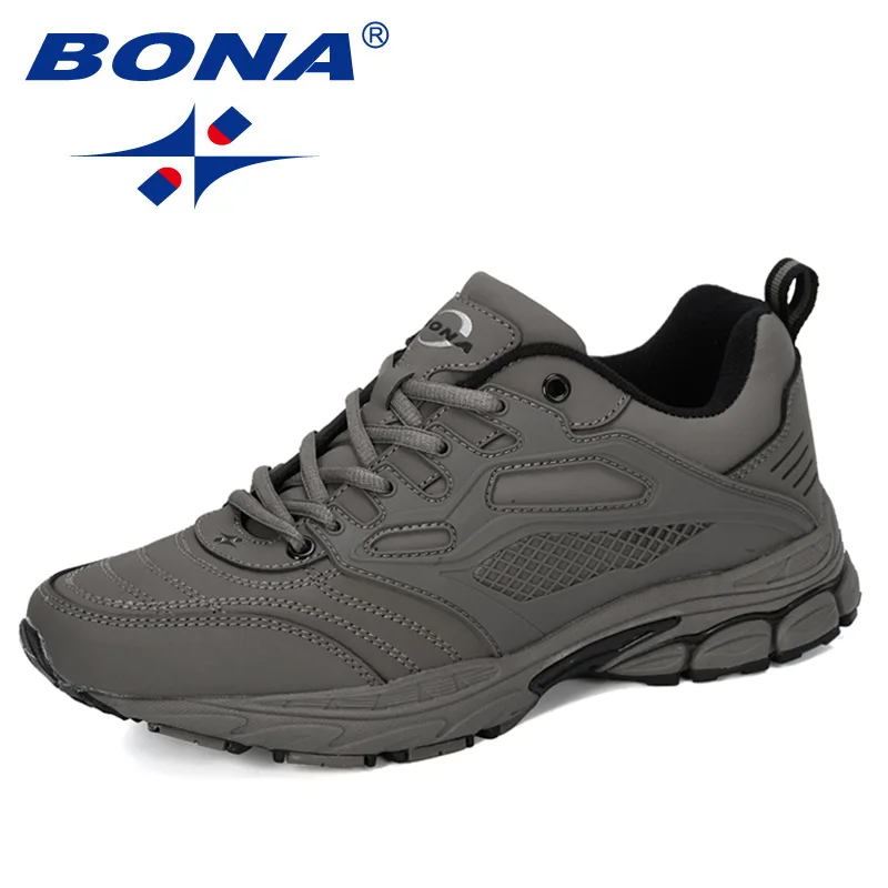 Medium grey black BONA/Новинка года; дизайнерская популярная спортивная уличная спортивная обувь; прогулочная обувь; мужские кожаные кроссовки для бега; Sapatos; кроссовки для бега - Цвет: Medium grey black