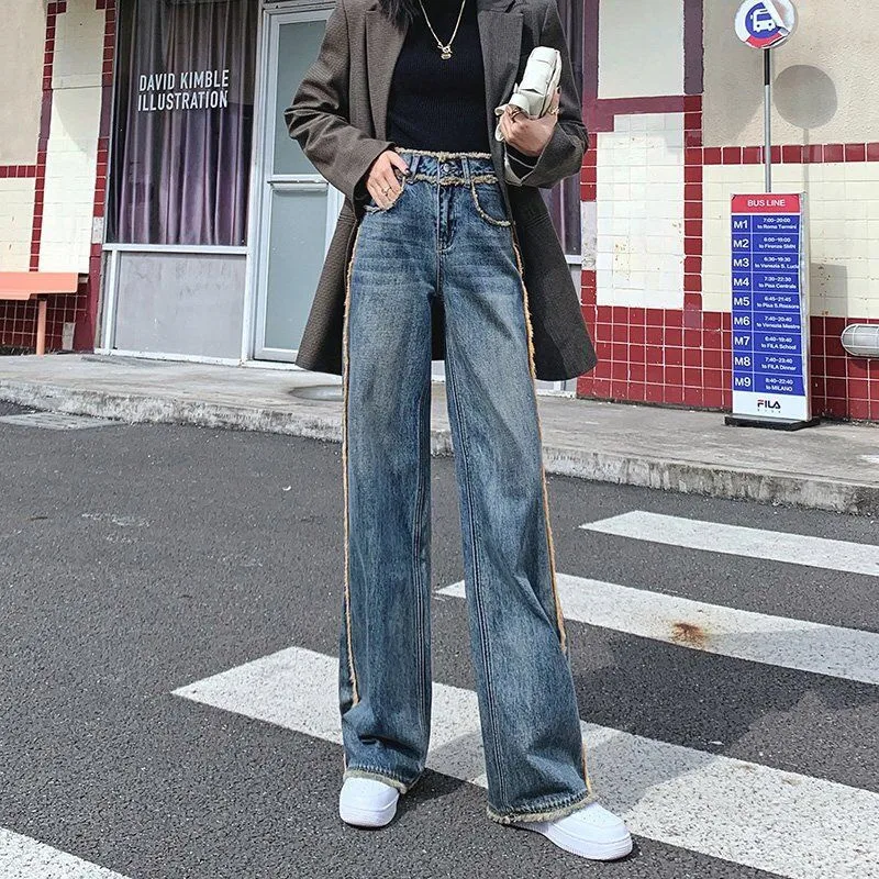 

Spring Summer Cotton High Waist Wide Leg Jeans For Women Vintage Female Denim Pants Casual Trousers