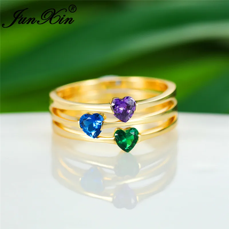 Кольцо женское изящное тонкое с сердцем из белого золота желтого сине-зеленым