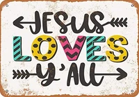 jesus loves yall vintage look metal sign for home coffee wall decor 8x12 inch