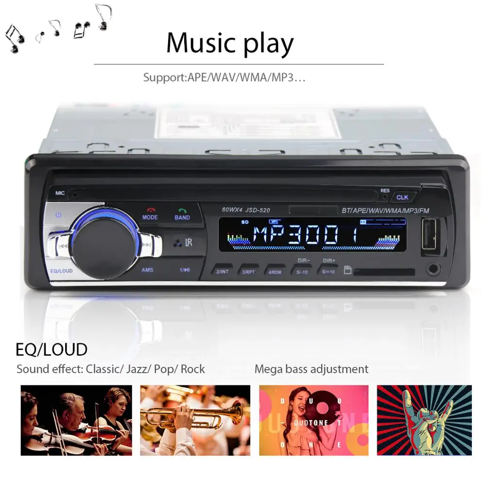 Автомагнитола 1 din jsd 520 тюнер с Bluetooth автомобильный стерео In-dash FM aux in usb MMC WMA AUX IN TF
