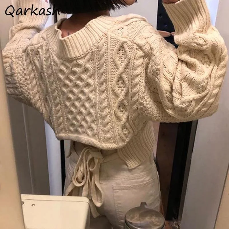 

Пуловеры женские свободные, стильные, Осенние, шикарные, однотонные, универсальные, пикантные, уличная одежда для студентов, ретро свитер, в...