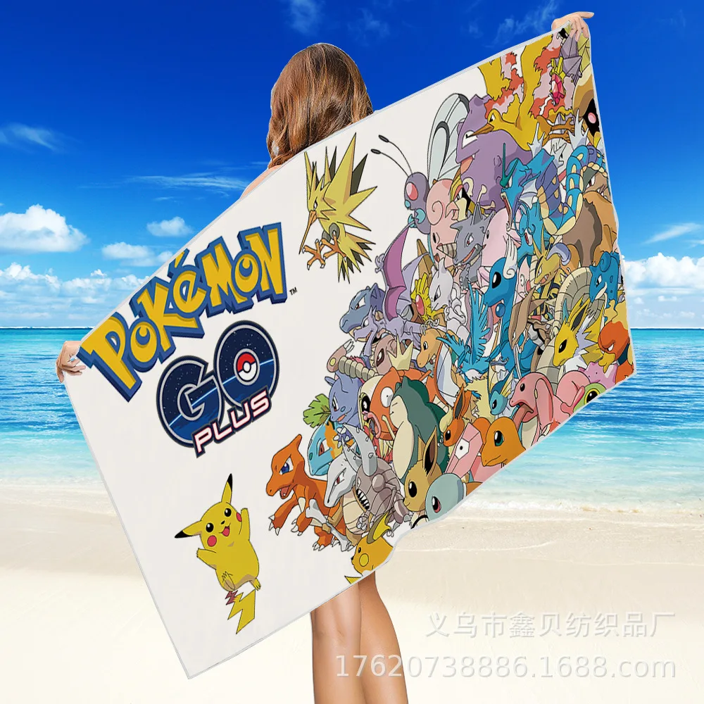 Toalla de ba&ntilde;o de Pikachu TOMY, toalla cuadrada de playa Reversible de terciopelo de secado r&aacute;pido, toalla de felpa port&aacute;til, toalla multifuncional-5