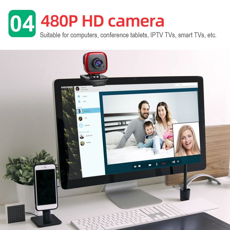 

HXSJ A849 480P Computer Camera USB Web Camera Manual Focus Webcam with Sound-Absorbing Microphone for Laptop Gamer