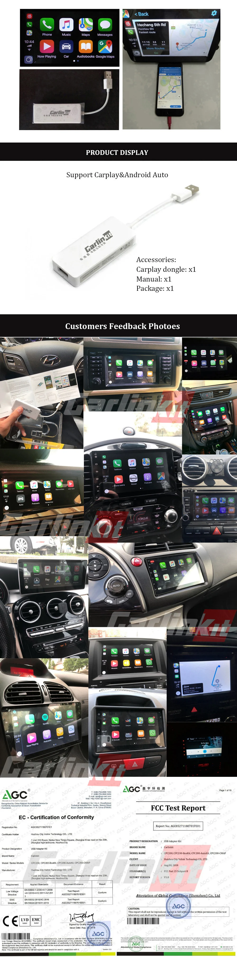 Carlinkit USB CarPlay Dongle/Android авто с сенсорным экраном управления для Android автомобиля Android мультимедийный плеер