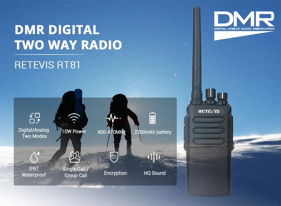 10 шт. двухканальные рации DMR цифровой радио Retevis RT81 IP67 водонепроницаемый UHF шифрование VOX цифровой/аналоговый режим Walk Talk+ кабель