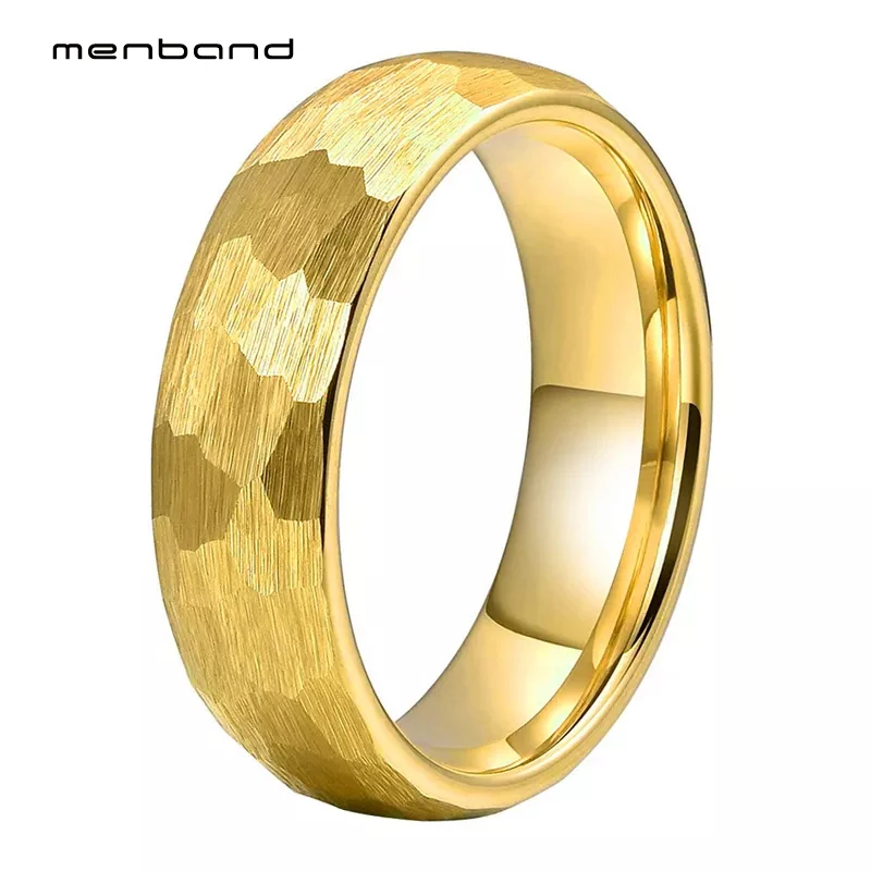 

Кольцо-молоток с желтым золотым покрытием для женщин, обручальное кольцо из вольфрама с несколькими лицами и матовой отделкой, 6 мм, удобная ...