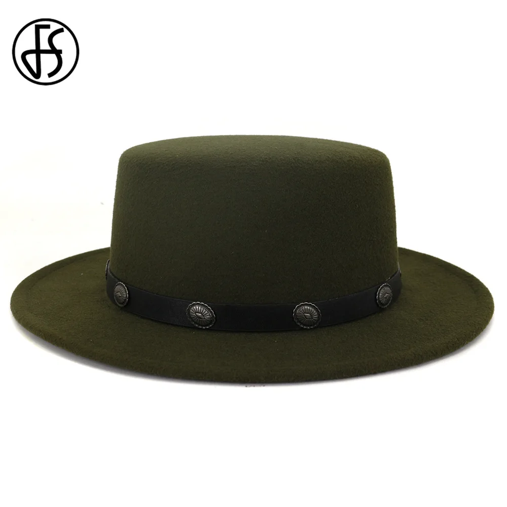 FS модная женская и Мужская шерстяная плоская фетровая шляпа для джентльмена