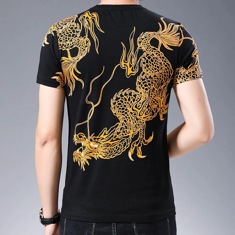 

Футболка мужская с принтом Золотого Дракона, Повседневный пуловер, топ для клуба, вечеринки, диджея, весна-лето
